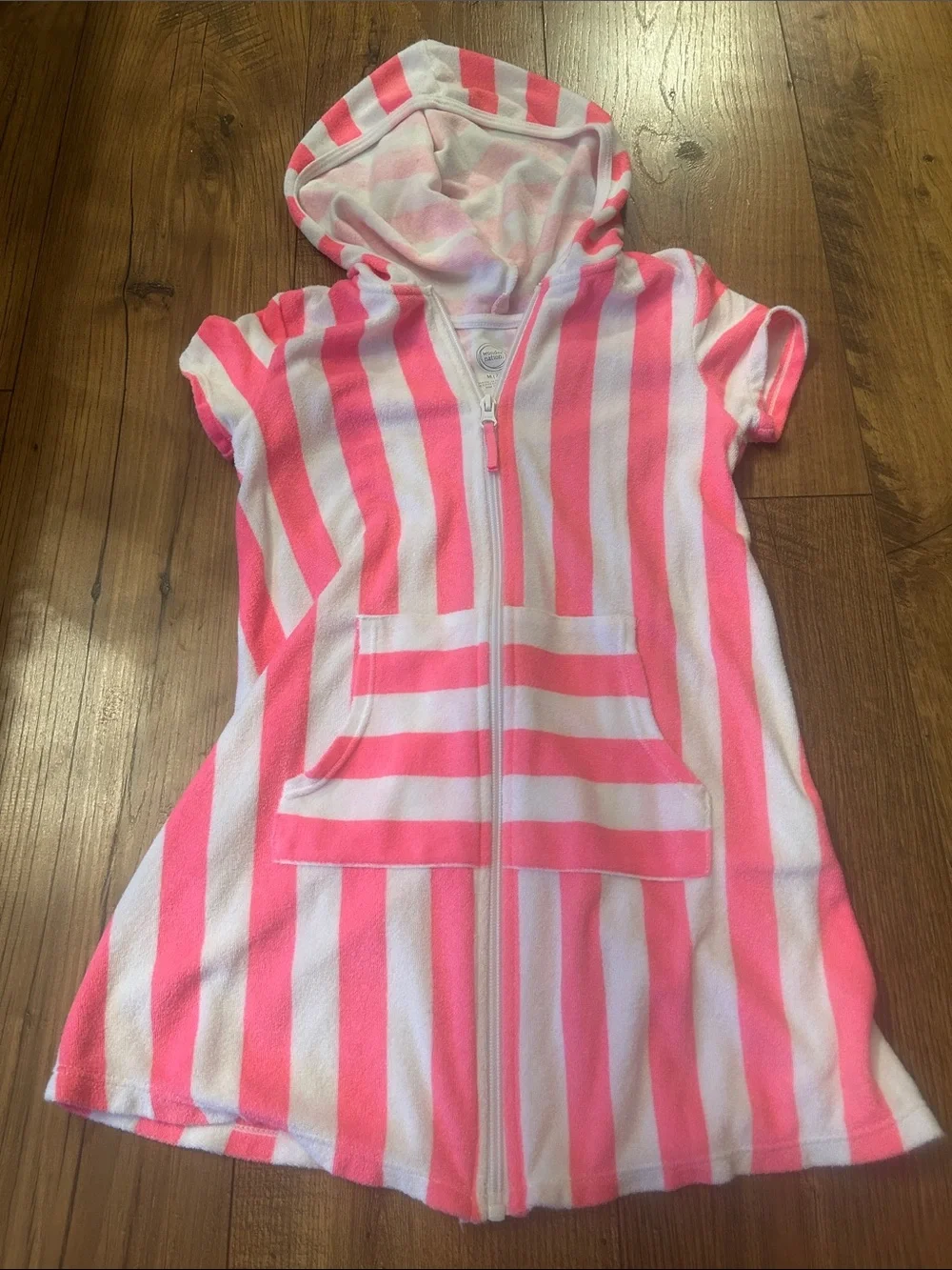 wonder nation Pink and White Striped Hooded Swim Coverup